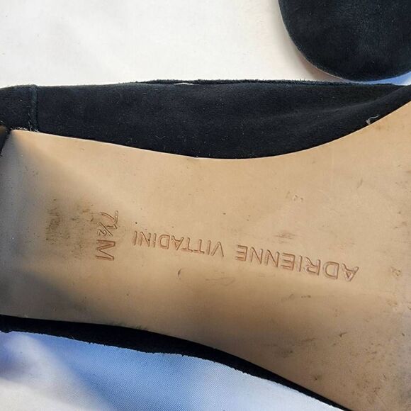 Adrienne Vittadini Black Suede Ginty Pumps Size 7.5 Block Heel Loafer Buckle - Picture 9 of 11